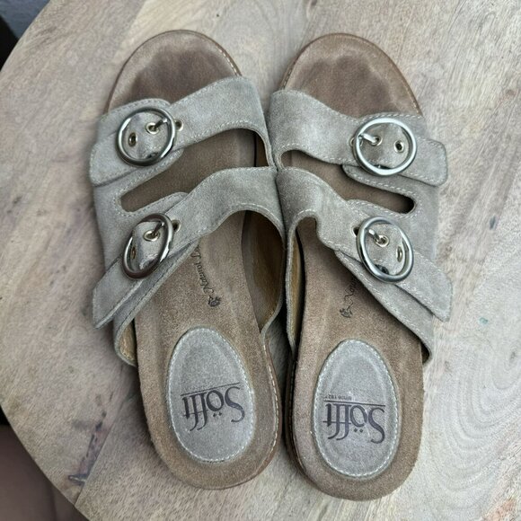 Sofft Taupe suede Sandals - Adjustable Buckle Straps - Size 7.5 - Casual Slide - Picture 3 of 10